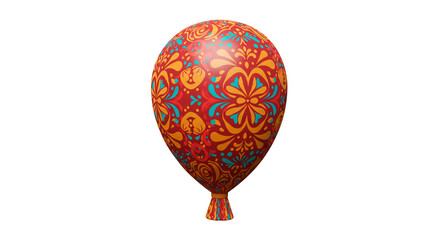 Festive balloon with an intricate floral pattern in red, gold, and teal, isolated on a black background for party celebrations.