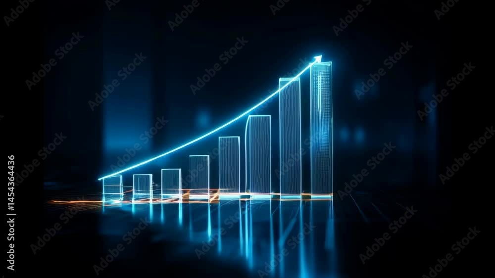 Poster finance business graph chart with uparrow. hi-tech style business concept technology chart with grid