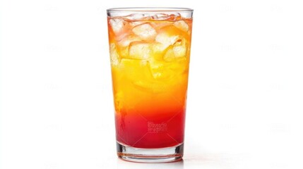 Tequila Sunrise cocktail colorful and refreshing cocktail in tall glass, isolated with white background, studio lighting