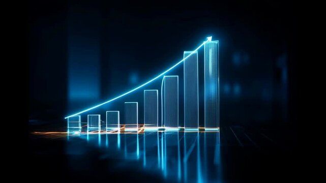 Finance business graph chart with uparrow. Hi-tech style business concept technology chart with grid