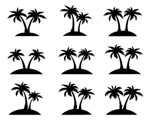 Fototapeta premium Black Silhouette of Tropical Islands with Palm Trees