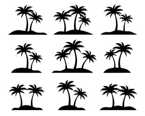 Obraz premium Set of 6 Tropical Islands with Palm Trees isolated on transparent background 
