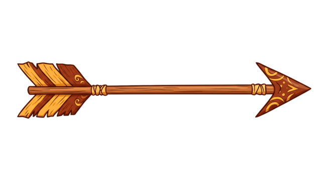 Ornate Arrow with Decorative Elements and Wooden Shaft, Point and Fletching on Black Background, Ready to be Shot