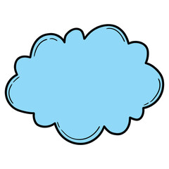Hand drawn cartoon blue cloud on white background.