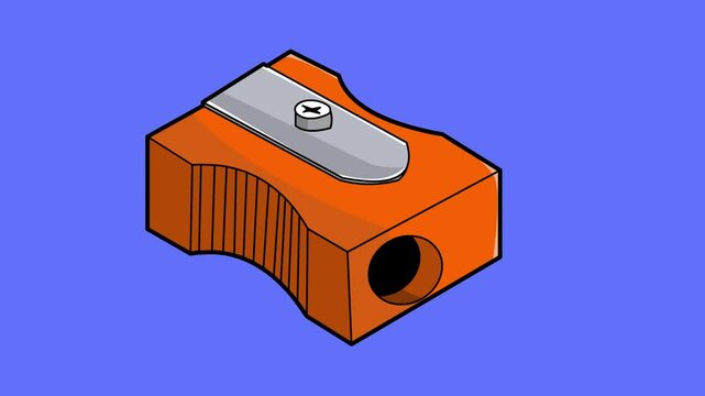 Animated video of a pencil sharpener in cartoon style on a blue background, art.