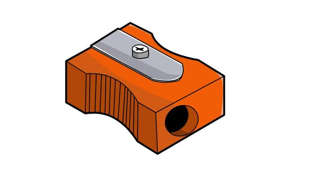 Animated video of a pencil sharpener in cartoon style on a white background, art.