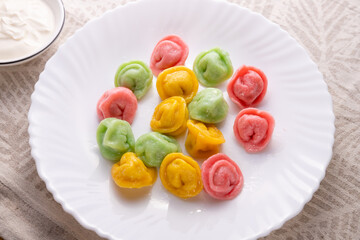Colourful dumplings. Colourful Asian cuisine.