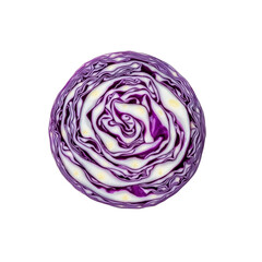 Obraz premium Vibrant Cross-Section of a Red Cabbage, Isolated on Black Background