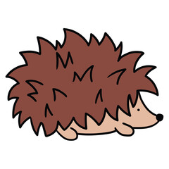 Hand drawn cartoon hedgehog on white background.