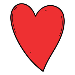 Hand drawn cartoon red heart on white background.