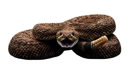 Rattlesnake opening mouth on black