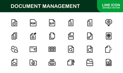 Document Processing and Workflow Management Icons. Essential File Handling, Archiving, and Digital Record System Icon Collection © jahandsign
