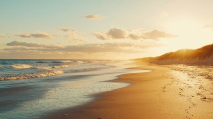 Obraz premium Warm-toned sandy beach background with soft waves, perfect for a coastal portrait