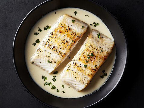 Pan Seared Fish in Creamy Sauce  Gourmet Dinner  Restaurant Dish  Food Photography