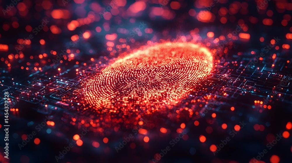 Poster glowing digital fingerprint symbolizing secure identity verification and advanced encryption