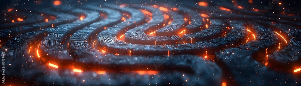 Poster futuristic circuit board labyrinth with glowing patterns