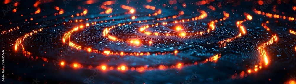 Poster glowing circuit board labyrinth of intricate light patterns