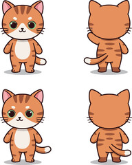 Fototapeta premium Cute cartoon orange tabby cat character front and back view vector illustration for tshirt prints 