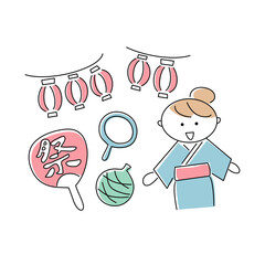 夏祭りの手描きイラスト