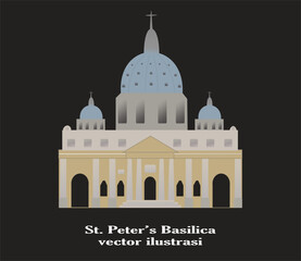 St. Peter's Basilica. Symbol of Rome and Vatican City. Vatican Cathedral Vector