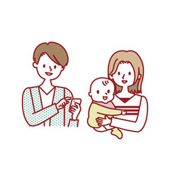赤ちゃんを抱っこするママとスマホで検索するパパ