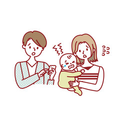 泣き止まない赤ちゃんとスマホで検索するママ