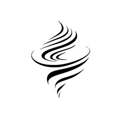 Obraz premium Minimalist black and white tornado logo featuring a clean funnel shape with spiraling lines, subtle pastel shading, and smooth curves that evoke motion, wind, and natural power on a white background.