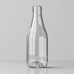 Fototapeta premium A clear glass bottle stands upright against a neutral background