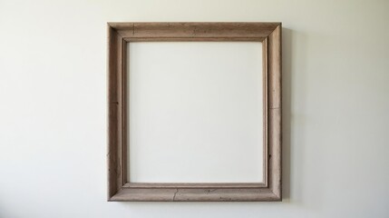 Rustic Wooden Frame on a Pale Wall, Ready for Your Personal Artwork or Decorative Display