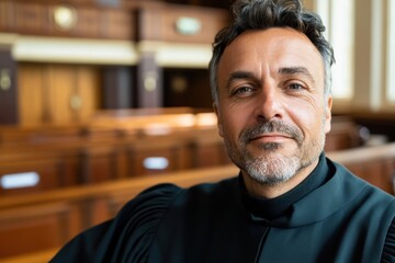 Fototapeta premium Confident caucasian male judge in courtroom.