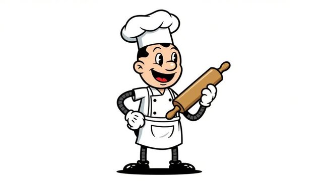 A Cheerful Cartoon Chef with Rolling Pin