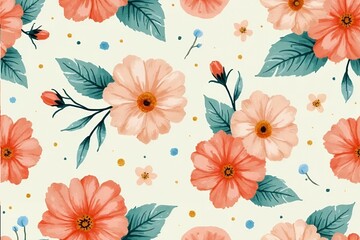 Bright and sweet hand-painted pattern featuring peachy pink and soft coral flowers. 