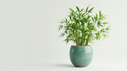 3D Rendered Bamboo Plant in Green Concrete Pot