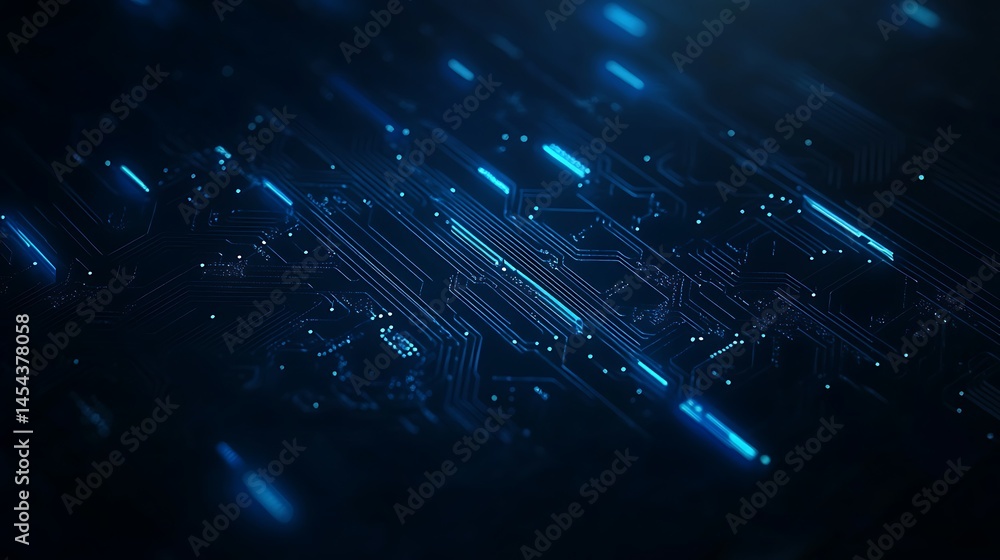Poster dark tech background with glowing blue data streams