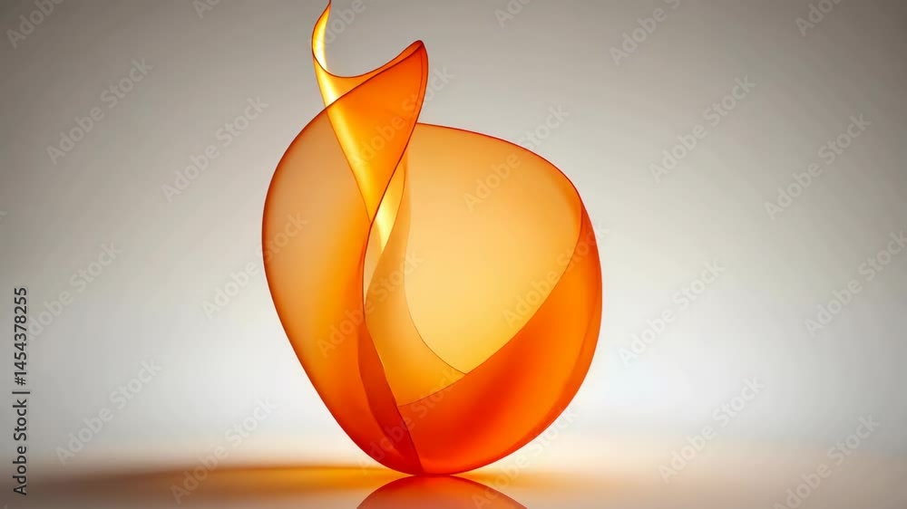 Poster orange flame-like abstract form gracefully curls and unfolds on a reflective surface