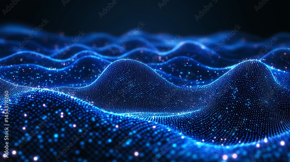 Poster dark tech background with glowing blue data streams