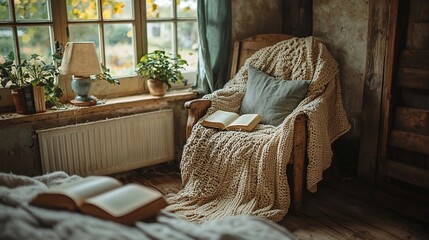 Cozy reading nook by window