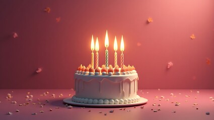 Birthday cake with candles, 3D celebration style