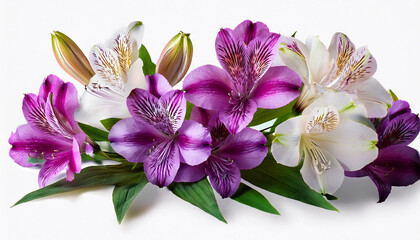 purple and white alstroemeria flowers isolated on white or transparent background