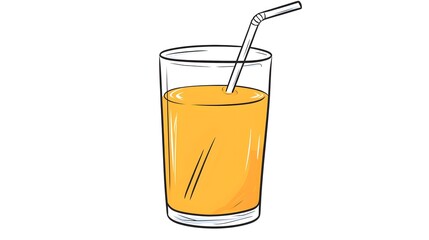 Simple illustration of a glass of orange juice with a straw.