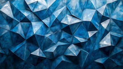 Fototapeta premium Abstract blue geometric texture, faceted surface design in sapphire tone