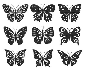 Butterfly Silhouette Vector Collection – 9 Stylized Insect Designs isolated on transparent background
