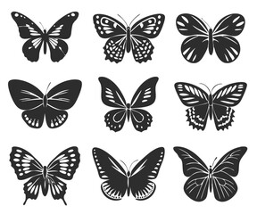Set of 9 Insect Silhouettes  Butterflies, Moths, Dragonflies


