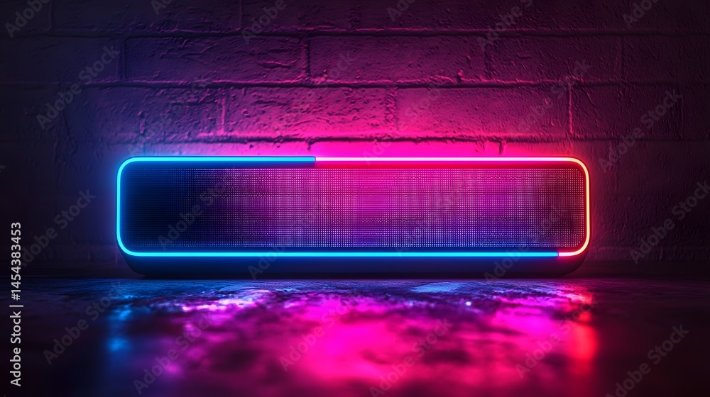 Canvas Prints futuristic neon speaker with vibrant equalizer display