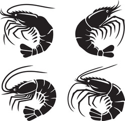 Simple shrimp silhouette vector set, shrimp fish icon art on a white background