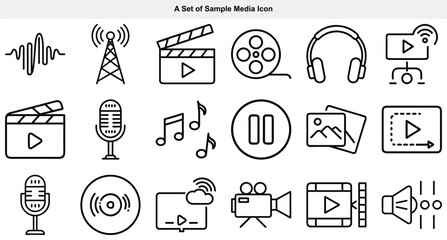 Fototapeta premium Black outline media icon set presents diverse audio and video production related symbols