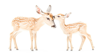 Fototapeta premium deer with fawn isolated on white background