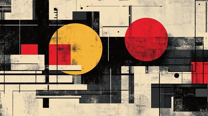 Bold geometric art composition with circles and rectangles, abstract expressionism