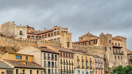 Architecture in the old town of the medieval city of Segovia, Spain