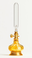 Illuminate Vintage Charm Brass Oil Lamp with Clear Chimney Home Decor Elegant Setting Cozy Ambiance